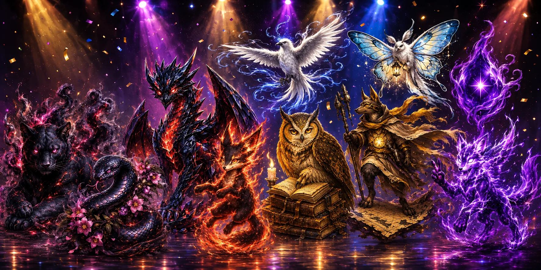 The Inkveil model mascots together on stage